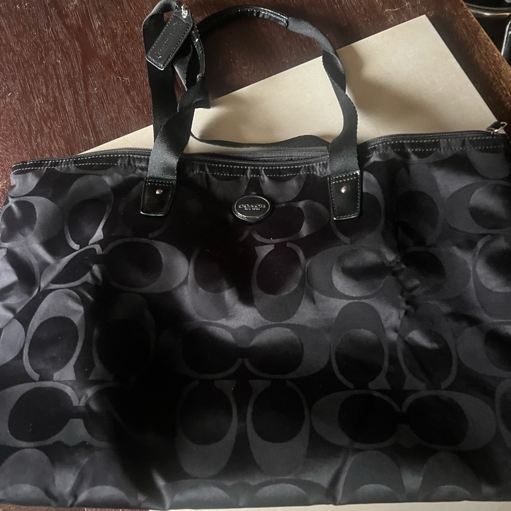 Coach Black Signature Satin Tote Bag